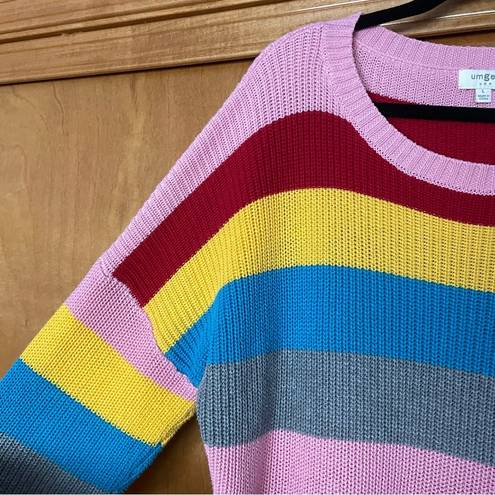 Umgee  Rainbow Striped Crewneck Knit Sweater Size Large