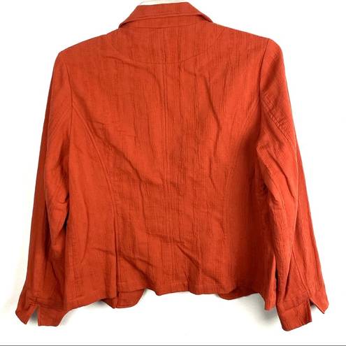 Coldwater Creek  100% Cotton Burnt Orange Three Button Blazer Jacket, Size 14