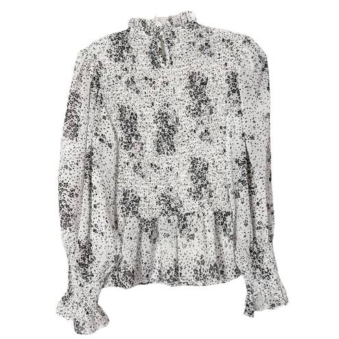 fab'rik  Women's Speckle Print Long Sleeve Smocked Blouse White Black Size Medium