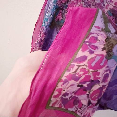 Bill Blass Vintage  Silk Floral Scarf Magenta Purple Flower Printed