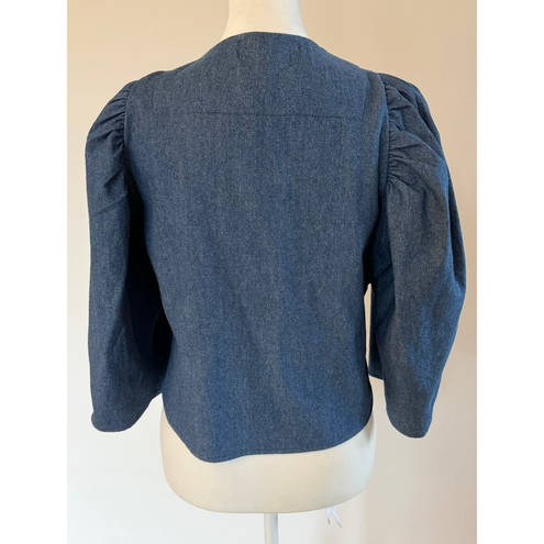 Buttons NWT Hackwith Design House Puff Sleeve Denim Cropped Top Size S (cotton )