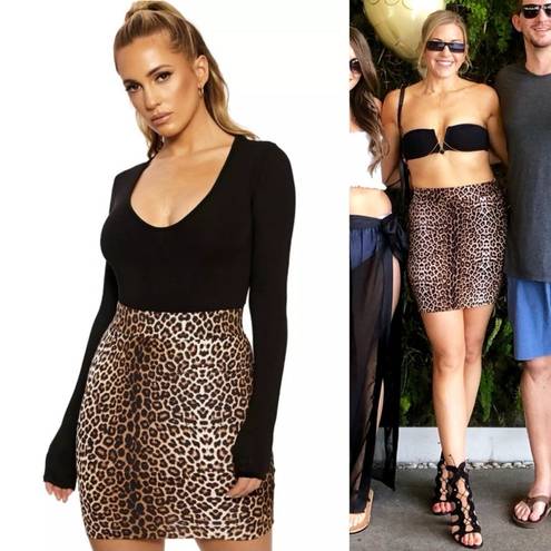 Naked Wardrobe  Leopard Animal Print High Waisted Stretch Bodycon Skirt Mobwife S