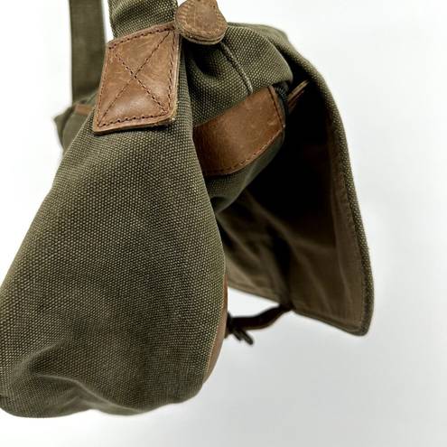 L.L.Bean  Messenger Bag Satchel Crossbody Buckle Adjustable Canvas Green Brown