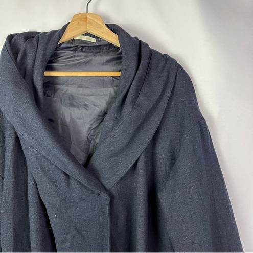 Fog Linen Work Navy Blue Linen Drape Trench Coat M Size M