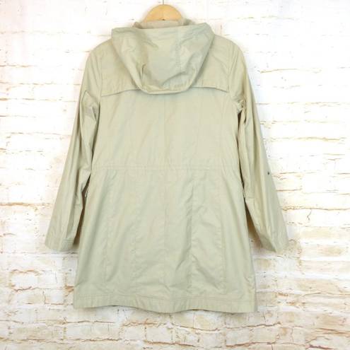 Cole Haan  Packable Rain Jacket Womens M Stone Hooded Cargo Pockets Cinch Waist