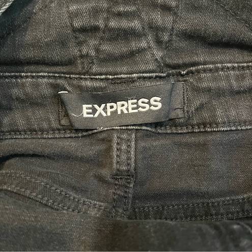 EXPRESS  Black Distressed Denim Overall  Shorts, Sz 4