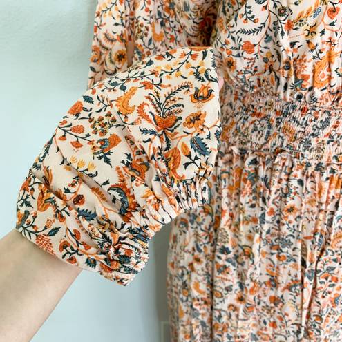 Old Navy Waist-Defined Puff-Sleeve Floral Smocked Midi Dress