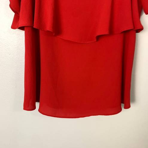 Bobeau  Red Cold Shoulder Ruffle Top Blouse Adjustable Shoulder Straps Size Small