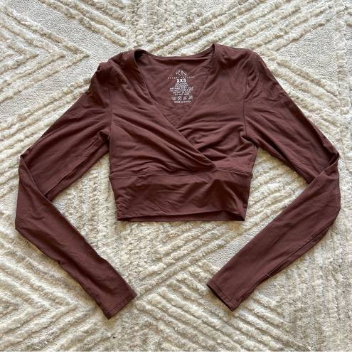 Klassy Network  Soft Modal and Spandex Blend Longsleeve Brown Wrap Crossover Top