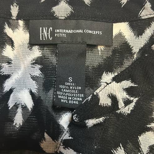 INC  International Concepts - Black/White Pattern Sheer Mesh Button Down (Petite)