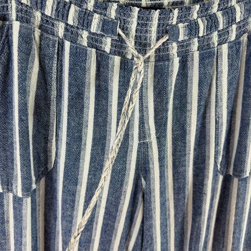 REWASH  Striped Linen Blend Cropped High Rise Elastic Waist Casual Pants Size XL