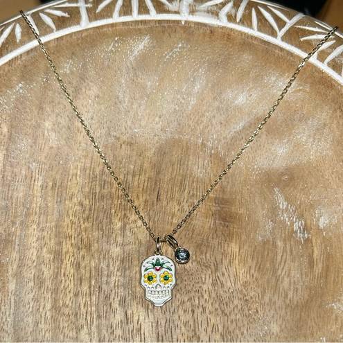 Rae Dunn  14KT Gold Plated Over Brass Tropical Skull Skeleton Halloween Necklace