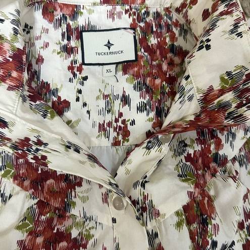 Tuckernuck  Cerise Falling Flowers Bouquet 100% Cotton Corrigan Blouse size XL