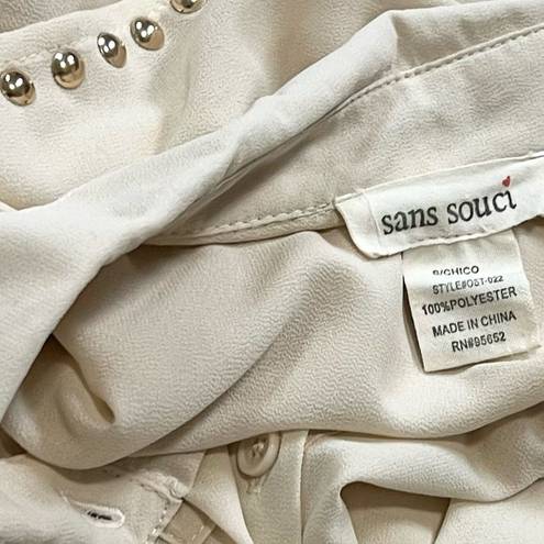 Sans Souci  High Low Button Down Collared Tank Top Studded Cream White Small