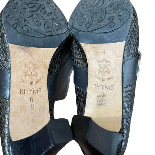 Brighton  Rhyme Leather Mules Heels Buckle Snakeskin Embossed Black Women Size 6M