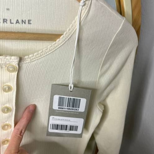 Everlane cream white stretch rib Henley button top