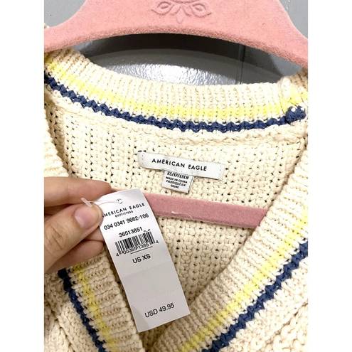 American Eagle NEW  Cream Cable Knit Button-front V-neck Preppy Vest XS