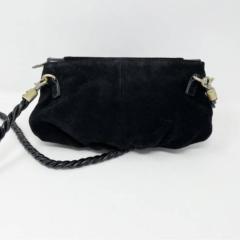 Anthropologie Black Suede Small Convertible crossbody clutch chain purse bag