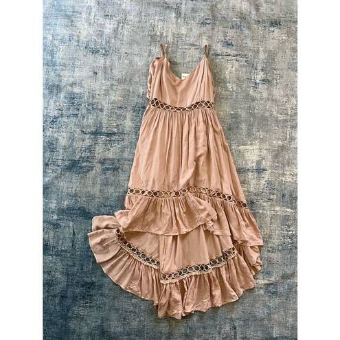 Main Strip NWT!  Apricot Lane Boutique Blush Beige Crochet Cut Out Boho Dress M