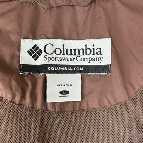 Columbia Womens Rain Jacket Packable Brown Pink Hood Full Zip Size Large