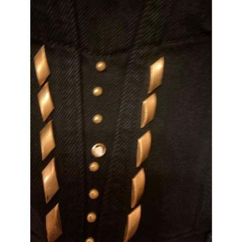 Cache Women's vintage  Black Denim Jacket With Gold Embellishment Size M