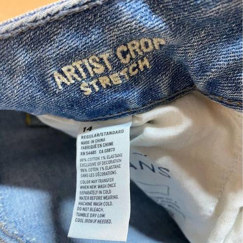 American Eagle  Artist Crop Jeans Womens Size 14 light Blue Denim Stretch