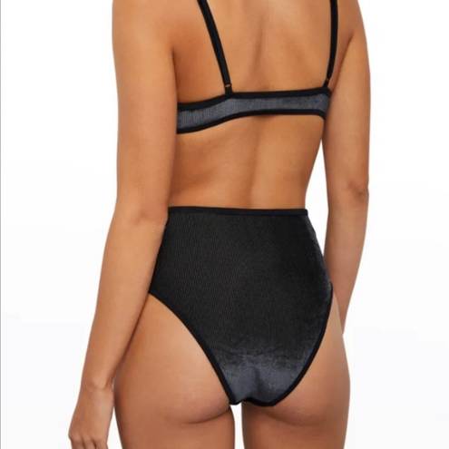 ONIA NWT  Noah Velvet Bikini Bottom Swim Suit Ribbed Black High-Waisted Bottom L