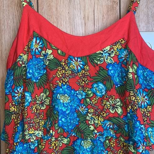 Red Camel  mini dress - Medium - adjustable spaghetti strap- colorful floral