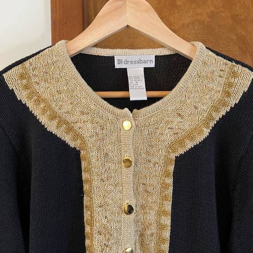 Dress Barn VINTAGE  | 80's Black + Gold Beaded Button Down Cardigan Sweater Sz M