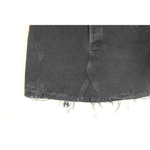 AGOLDE  Womens Distressed Mini Skirt 30 Cult Black Cotton Button Fly Denim NWT