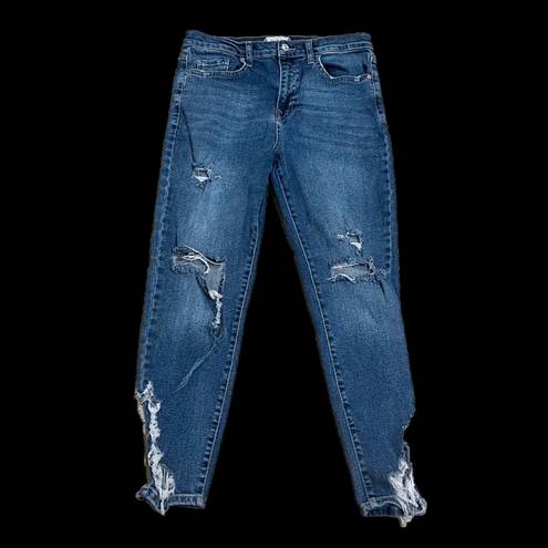 We The Free  People Distressed Skinny Ankle Crop High Rise Jeans Size 30 Blue