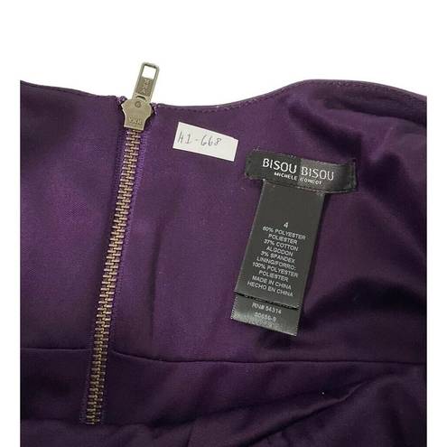 Bisou Bisou  Women Size 4 Purple Party Dress Bodycon Built-in Bra Satin H1-668