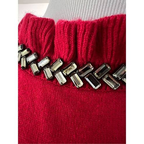 Talbots rsvp by  NWT Red Pullover Sweater Ruffle Rhinestone Keyhole Neck SZ 1XP