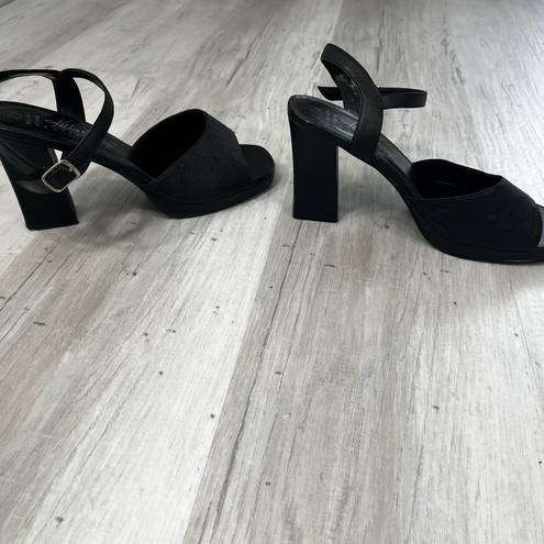 Kathie Lee Collection  Belinda Black Block Heel Open Toe Ankle Strap Size: 7.5