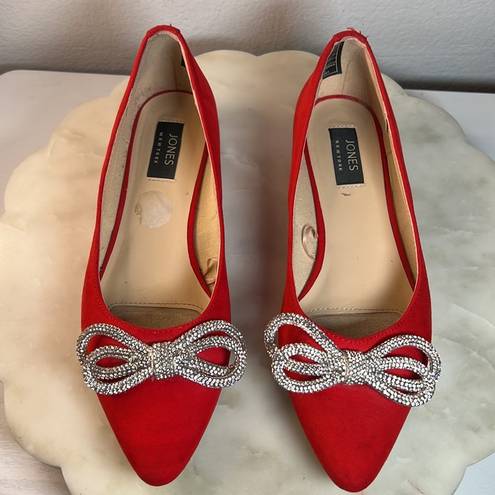 Jones New York  Quennelle Pointed Toe Rhinestone Bow Ballet Flats 7 Womens Red