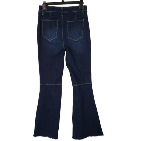 Ymi  Flare Jeans Women's 11/30 Dark Blue Denim Chloe Flare High Rise Raw Hem