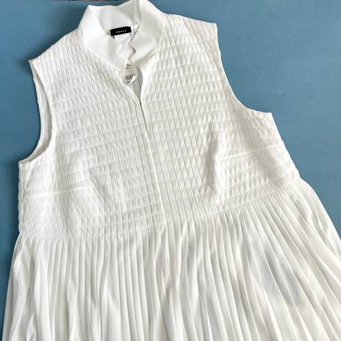 Akris Asymmetric Plisse Pleated Sleeveless White Babydoll Blouse