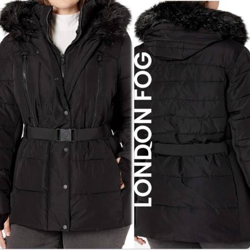 London Fog New women’s puffer belted hoodie jacket, Size S