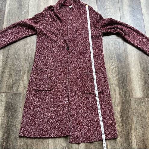 J.Jill  Long Cardigan Sweater Duster Burgundy Red Knit One Button Cardigan Small