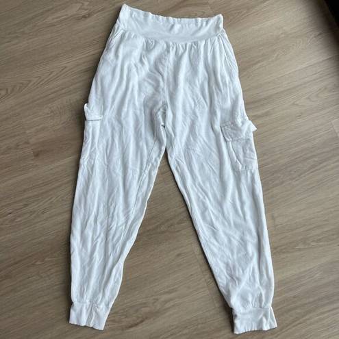 FATE. White Linen Blend Jogger Size Large Relaxed Cargo Pockets Lined Upper