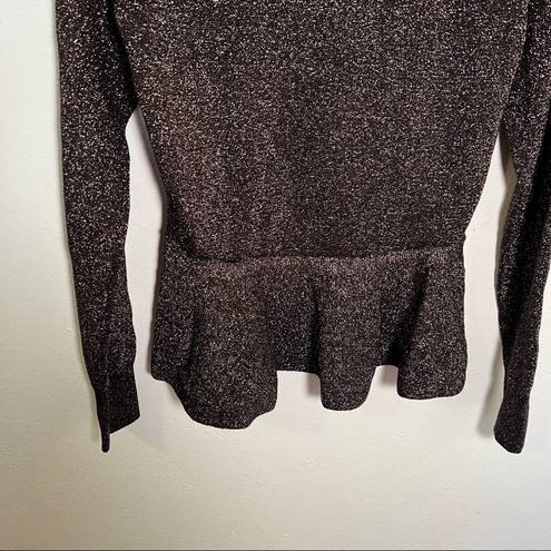 1. State  Crewneck Peplum Top Black Metallic Knit