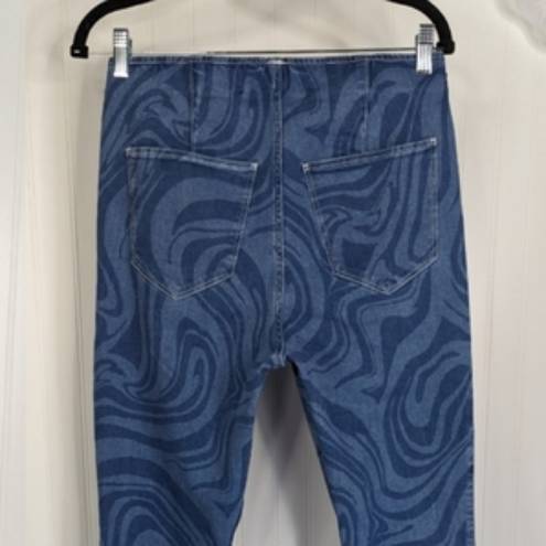 Hollister Size XL Blue Marble Zebra Print Ultra High Rise Flare Leg Jeans