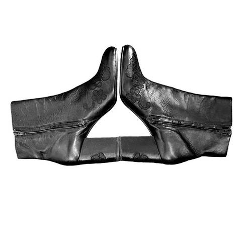 Michael Kors VTG  Leather Embossed Floral Side Zip Boots Ankle Booties, Black 10