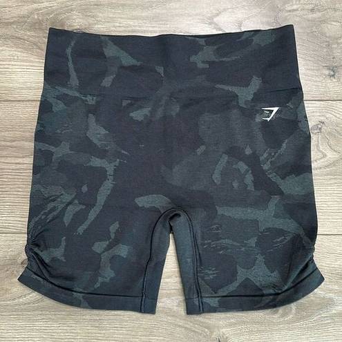 Gymshark  High Rise Black Gray Camo Side Scrunch Seamless Bike Shorts Size XL