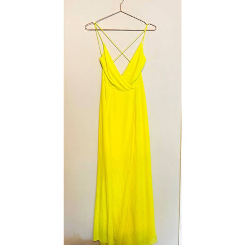 Jay Godfrey  Neon Yellow Georgette Zipper Fully Lined High Slit Gown Dress Size 2