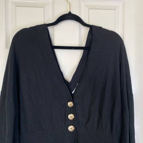 Good American NWT  Cardigan Sweater Size 3/4 L XL Ribbed Knit Black