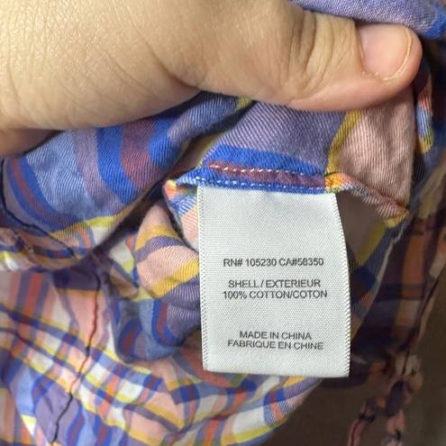 Joie  Women's Pink, Blue and Orange Plaid Button Up Shirt Size Small