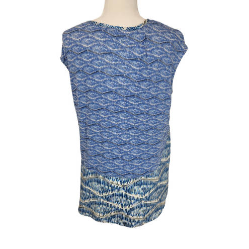 Akemi + Kin Anthropologie Akemi Kin Meuse Mixed Print Blue Abstract Short Sleeve Flowy Top