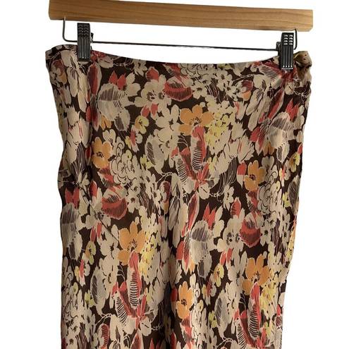 Polo  Ralph Lauren Brown Cream Floral Print Chiffon High Waist Midi Skirt Size 4