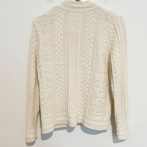 L.L.Bean  Vintage Chunky Knit Texture Sweater Cardigan Cream Beige VTG Size Medium